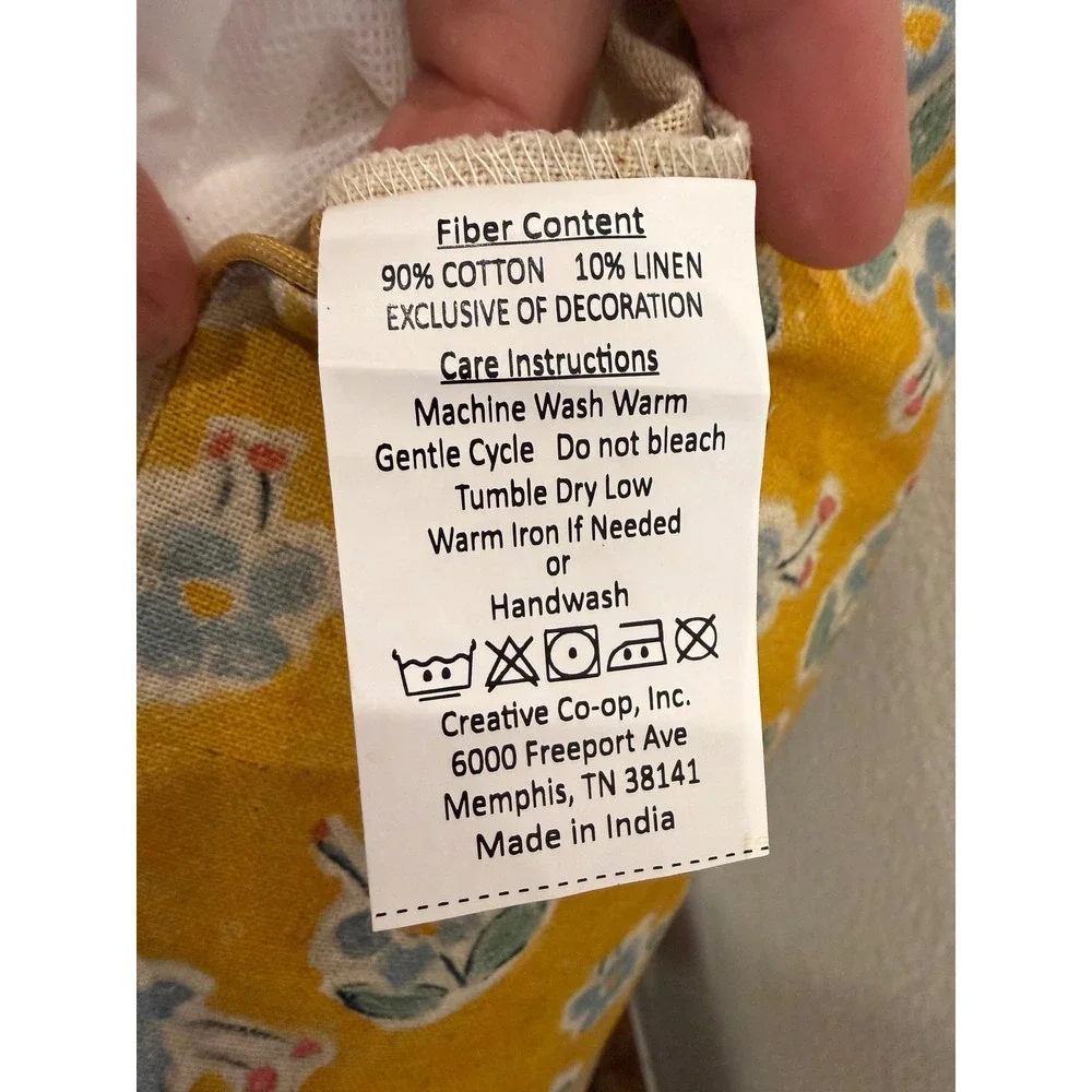NWT Creative Co-Op Cotton Linen Floral‎ Yellow Embroidered Pig Pillows Set of 2